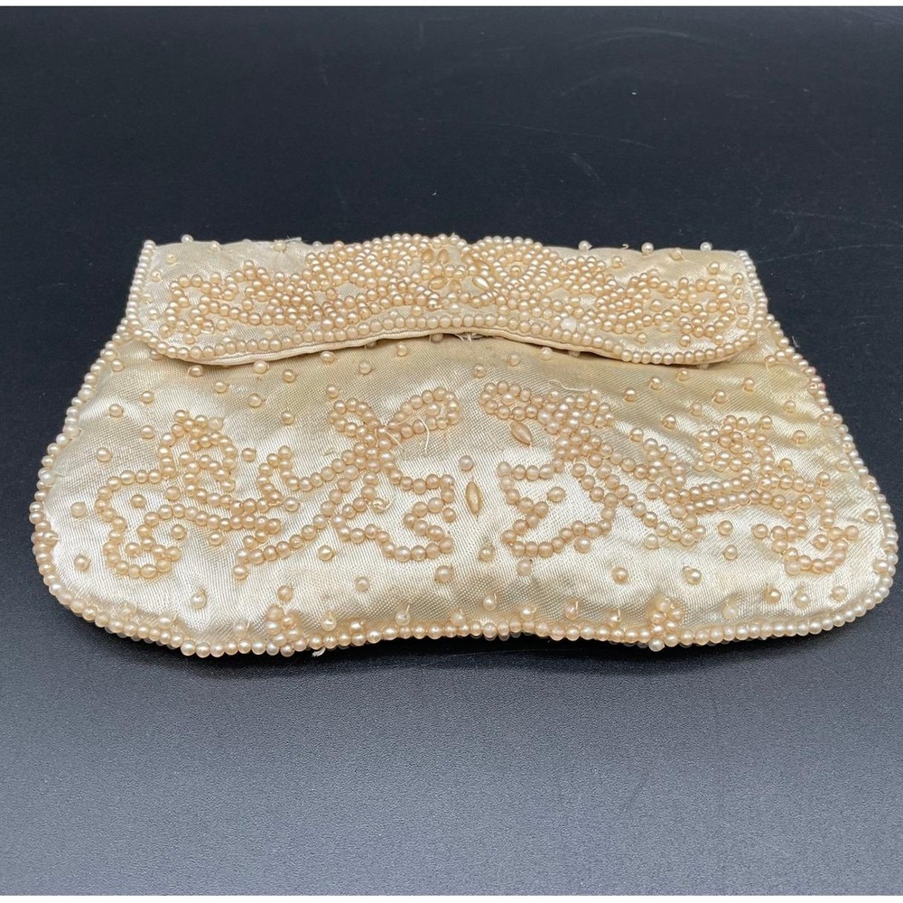 Vintage Dormar Beaded‎ Evening Purse Japan Cream Pearl‑Dot Clutch Sack